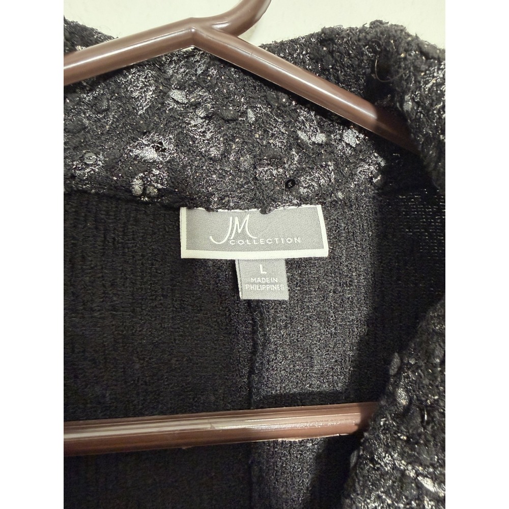 JM Collection Womens Black Textured Jacket Blazer L Buttons Metallic Speckle - Picture 2 of 7